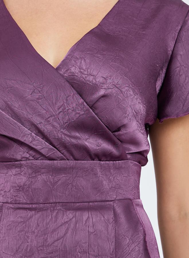 Styli Women Purple Ruffled Hem Wrap Maxi Dress - Image 3